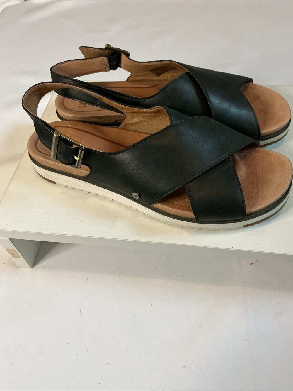 UGG Black Leather Crisscross Slingback Sandals - Picture 2 of 5